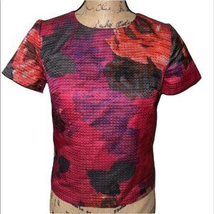 Trina Turk Regina Vibrant  Watercolor Rose  Blouse Size 0
